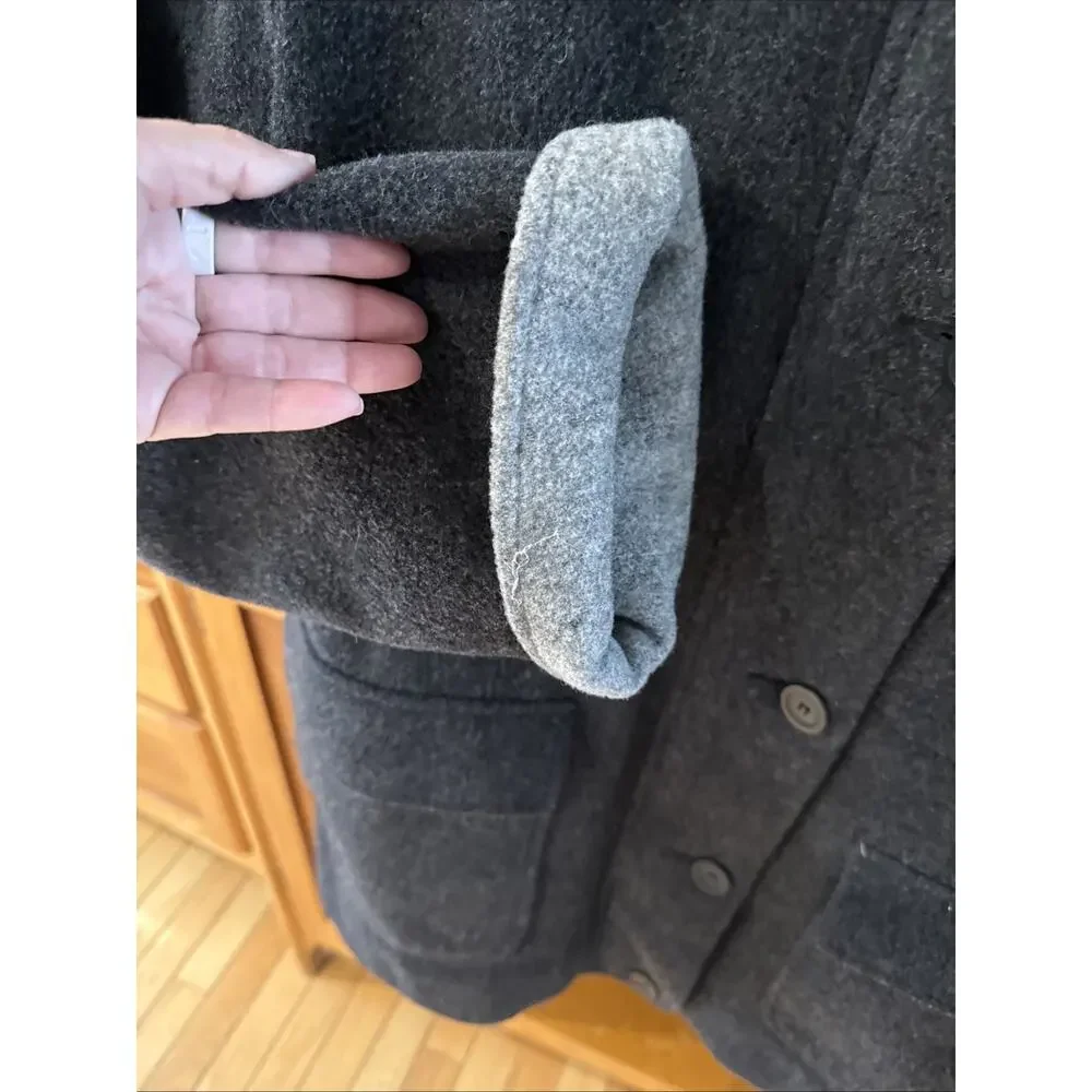 Vintage Herman Kay Coat Gray Wool Zip & Button Hooded Classic Heavy Size Large - Picture 4 of 10